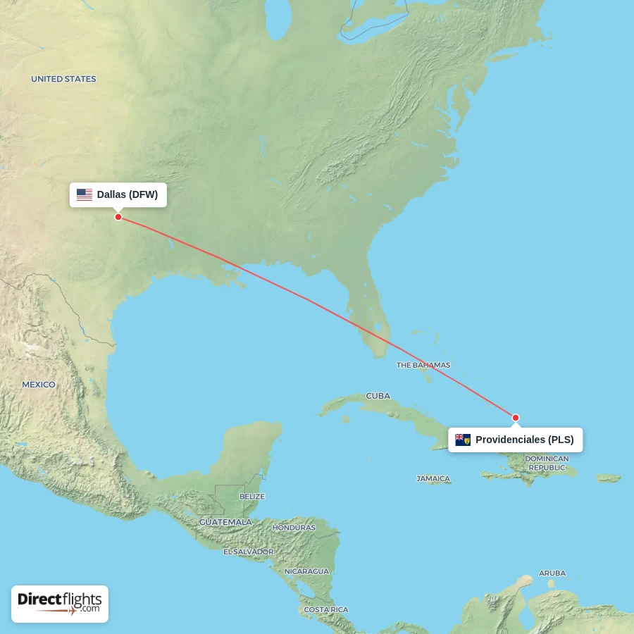 DFW - PLS route map
