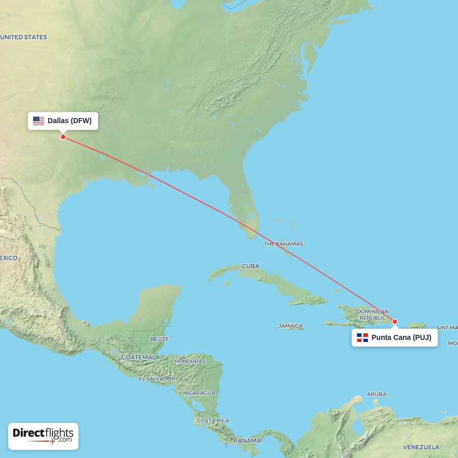 DFW - PUJ route map