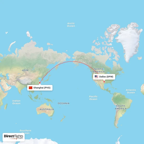 Dallas - Shanghai direct flight map