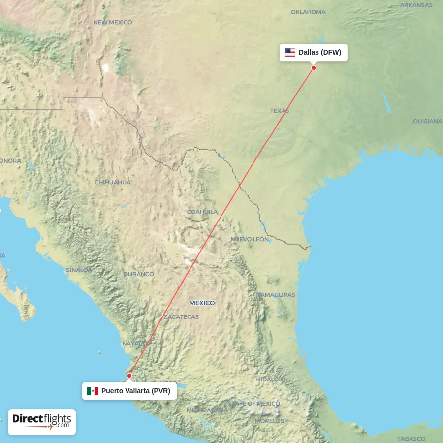 DFW - PVR route map
