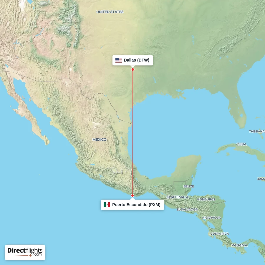 DFW - PXM route map