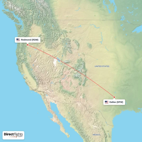 Dallas - Redmond direct flight map