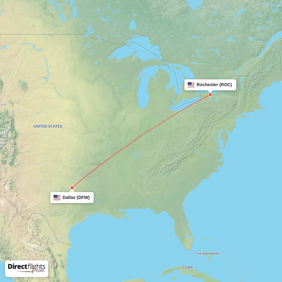 DFW - ROC route map