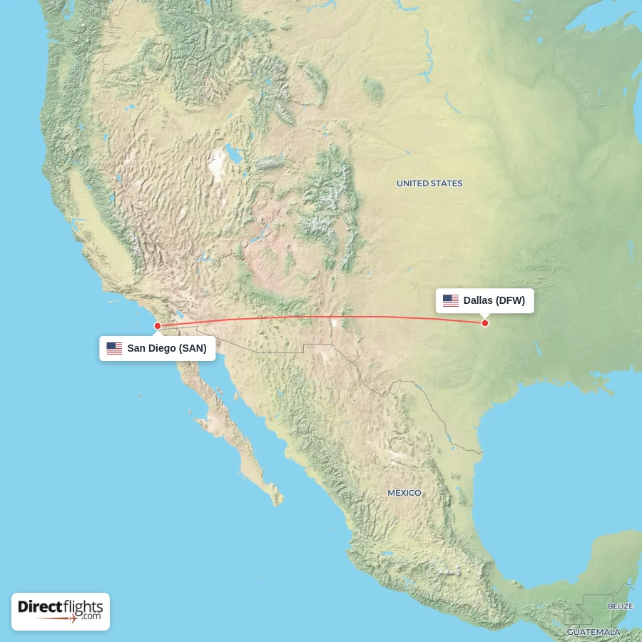 DFW - SAN route map