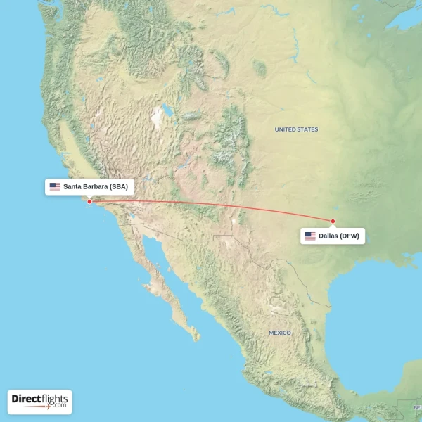 Dallas - Santa Barbara direct flight map
