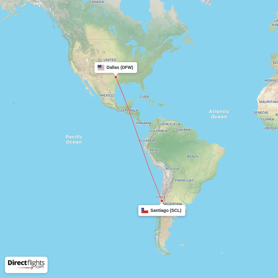 DFW - SCL route map