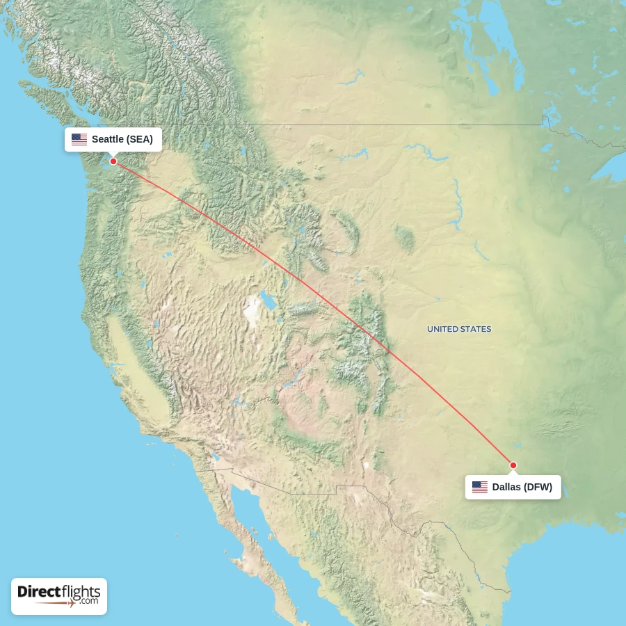 DFW - SEA route map
