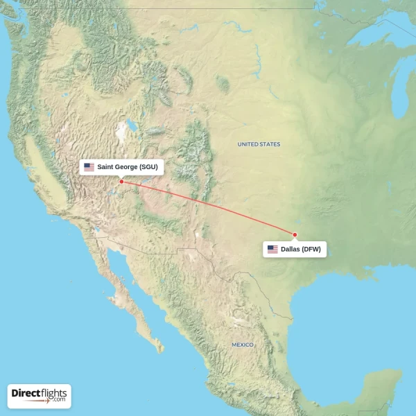 Dallas - Saint George direct flight map