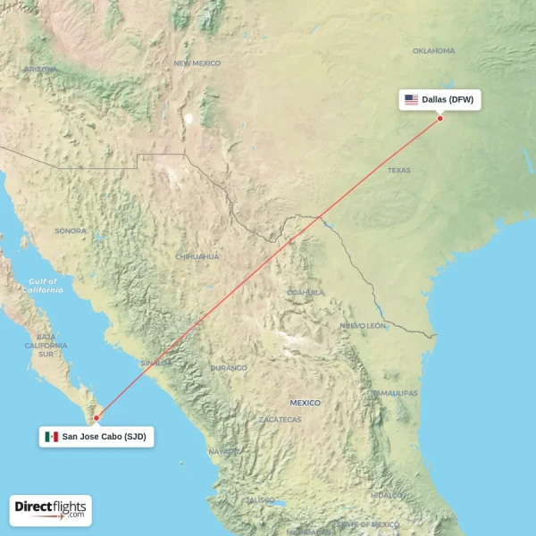 Dallas - San Jose Cabo direct flight map