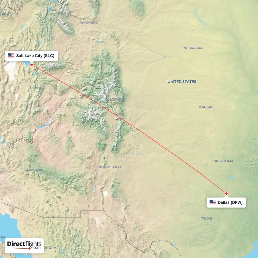 DFW - SLC route map