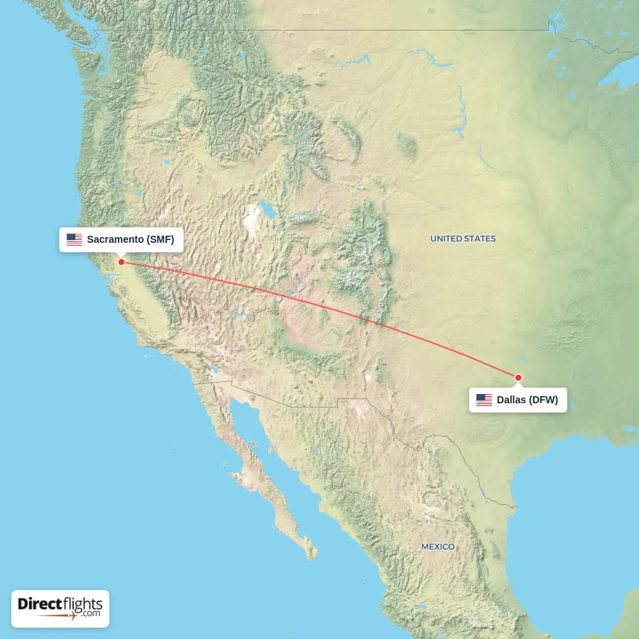 DFW - SMF route map