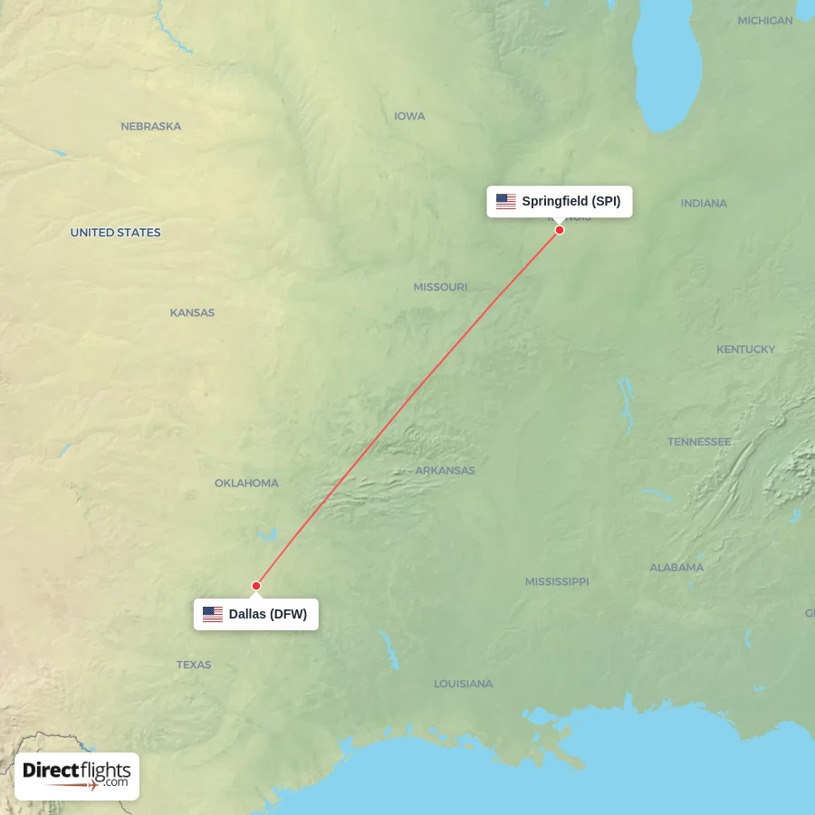 DFW - SPI route map