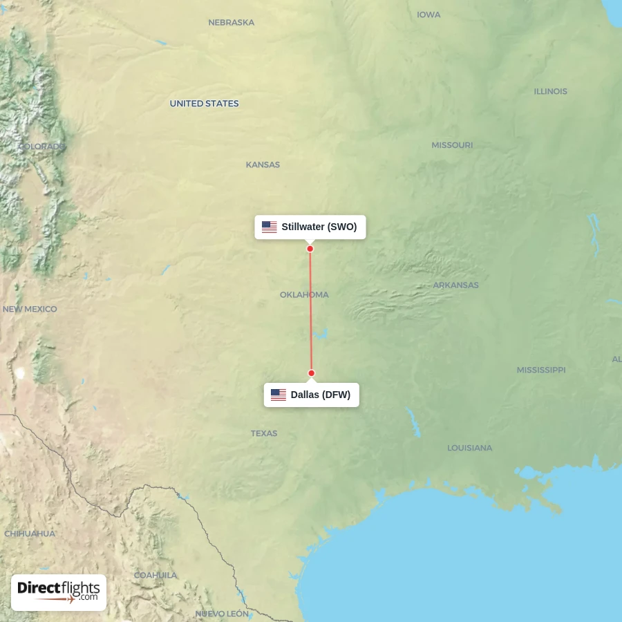 DFW - SWO route map