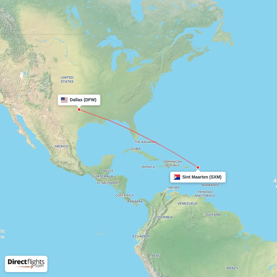 DFW - SXM route map