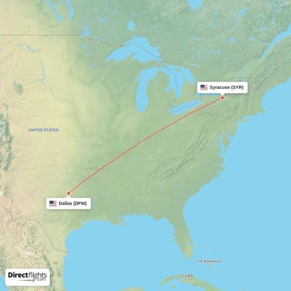 Dallas - Syracuse direct flight map