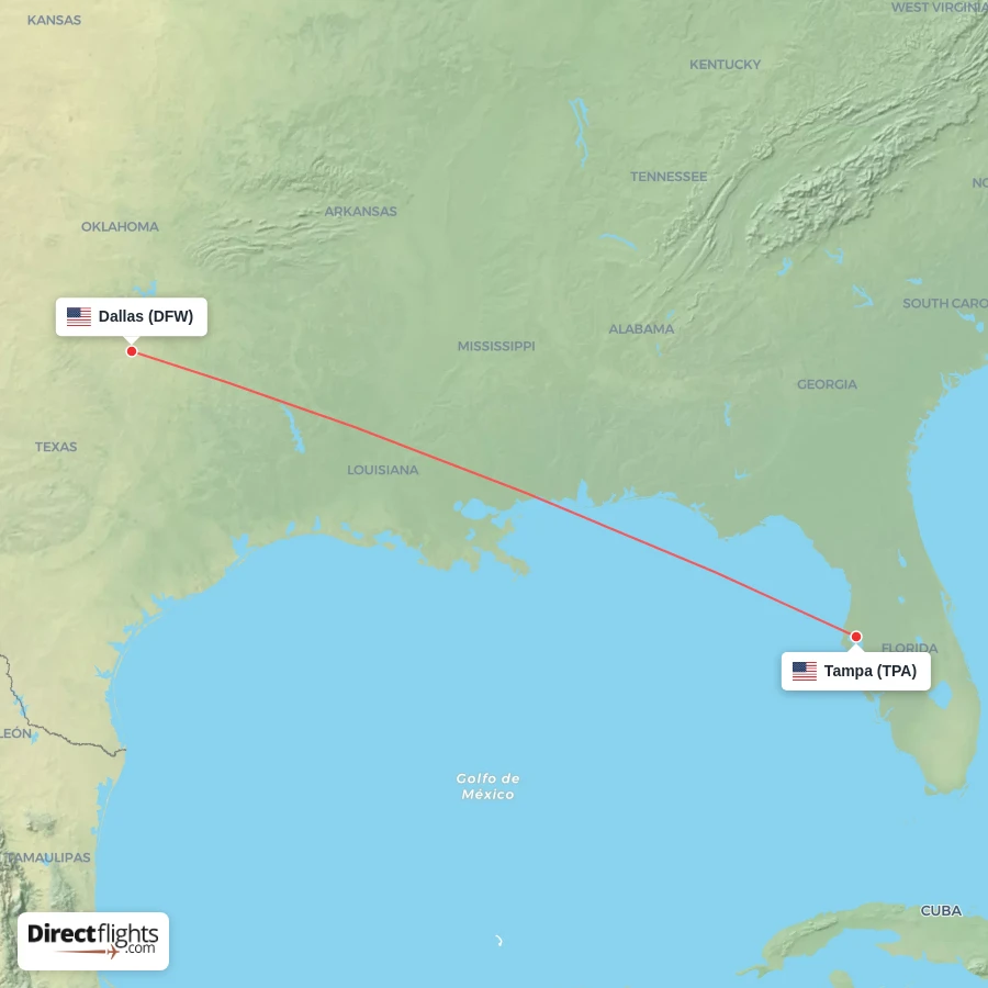 DFW - TPA route map
