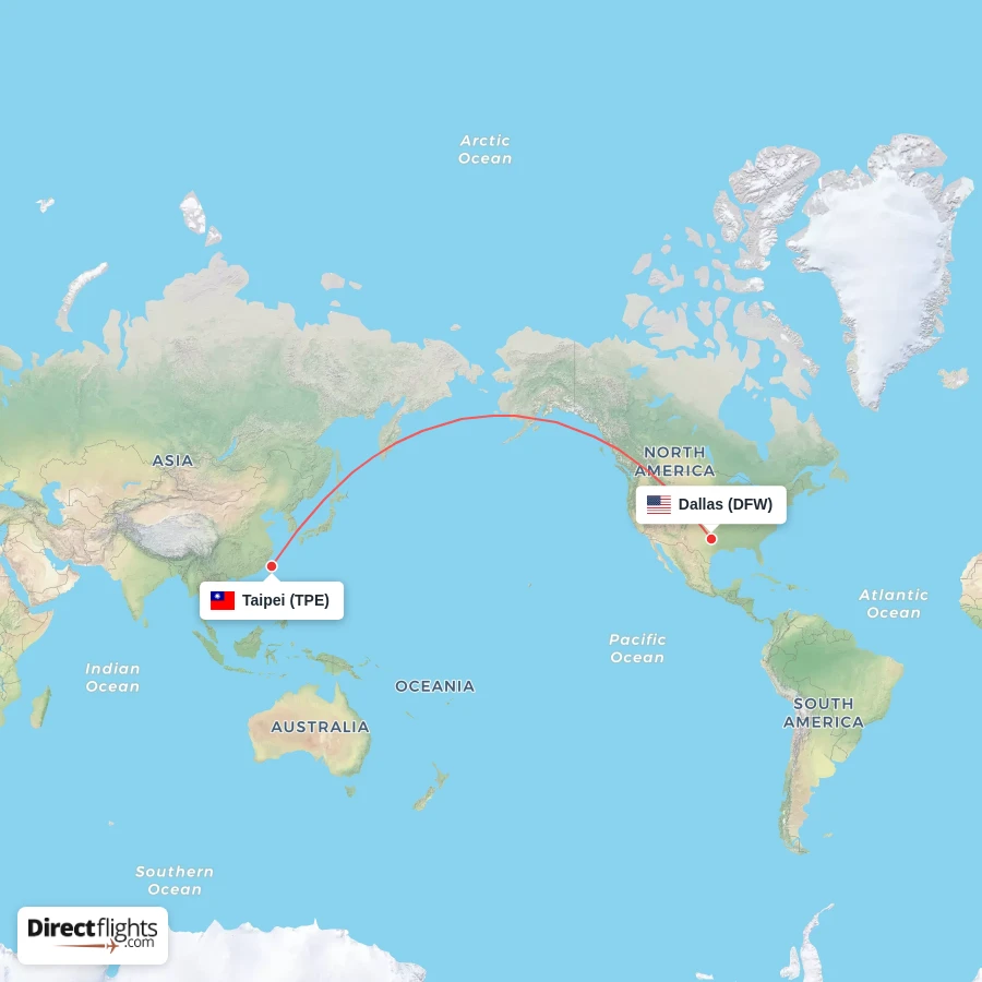 DFW - TPE route map
