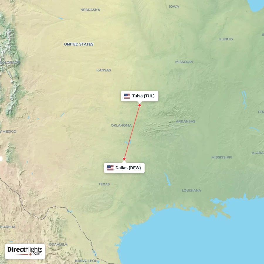 DFW - TUL route map