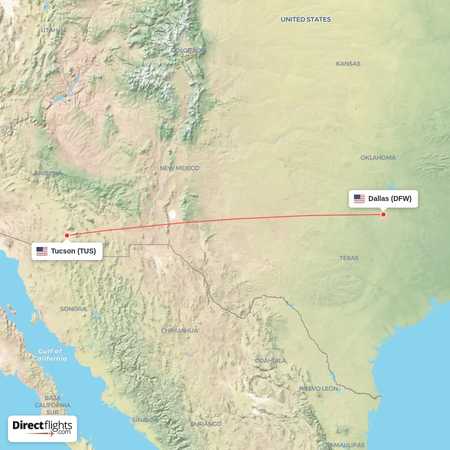 DFW - TUS route map