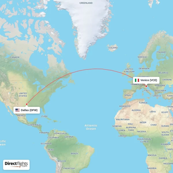 Dallas - Venice direct flight map