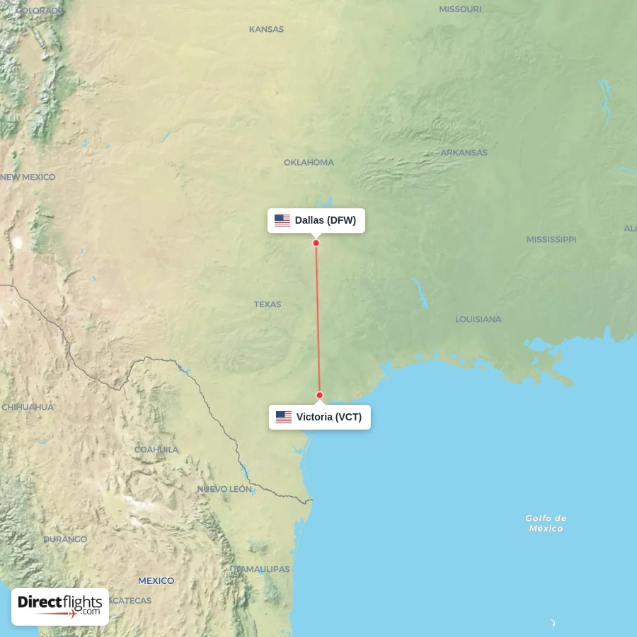 DFW - VCT route map