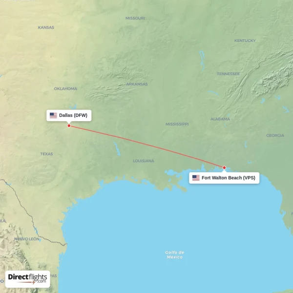 Dallas - Fort Walton Beach direct flight map