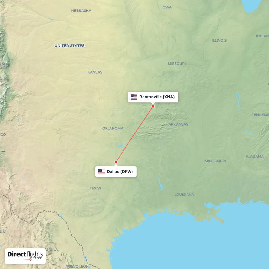 DFW - XNA route map
