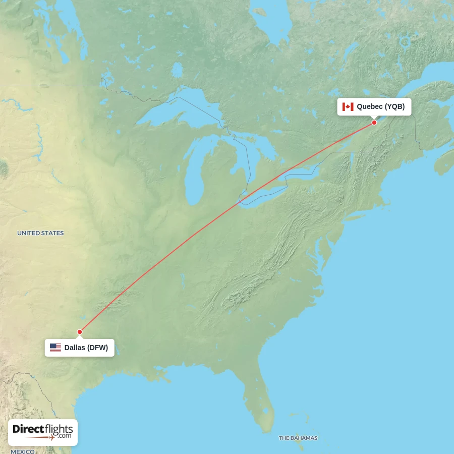 DFW - YQB route map