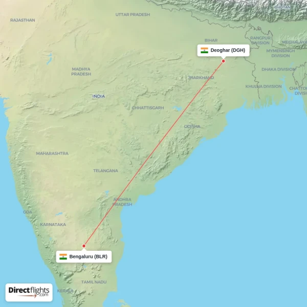 Deoghar - Bengaluru direct flight map