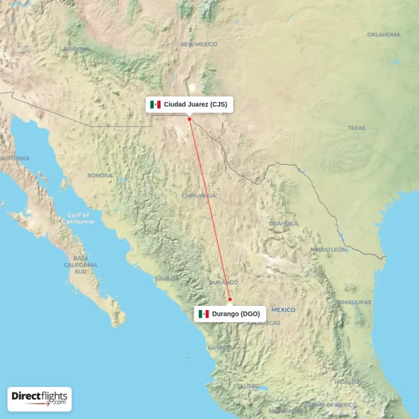 Durango - Ciudad Juarez direct flight map