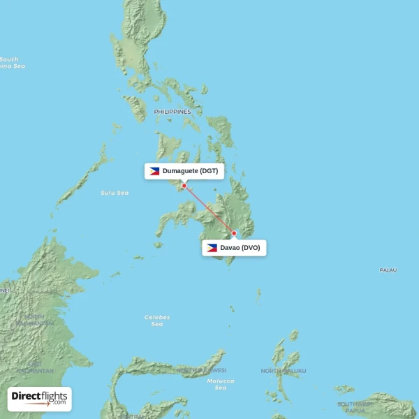Dumaguete - Davao direct flight map