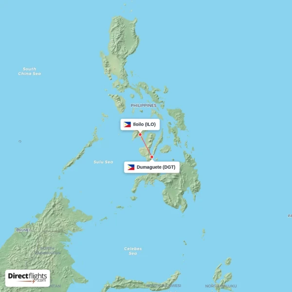 Dumaguete - Iloilo direct flight map