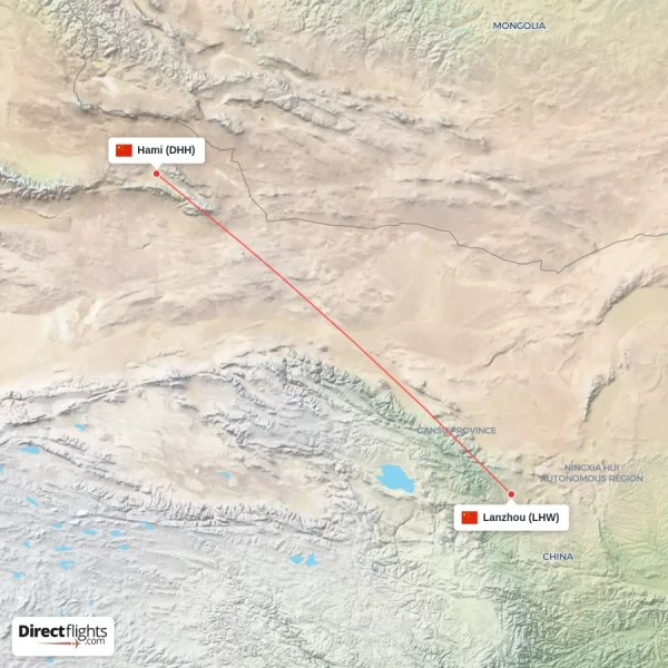 Hami - Lanzhou direct flight map