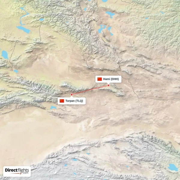 Hami - Turpan direct flight map