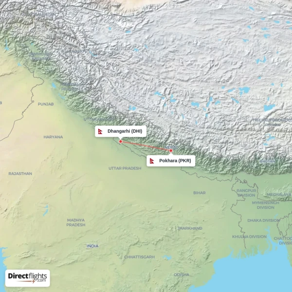Dhangarhi - Pokhara direct flight map