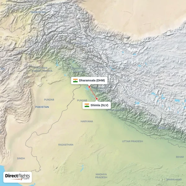 Dharamsala - Shimla direct flight map