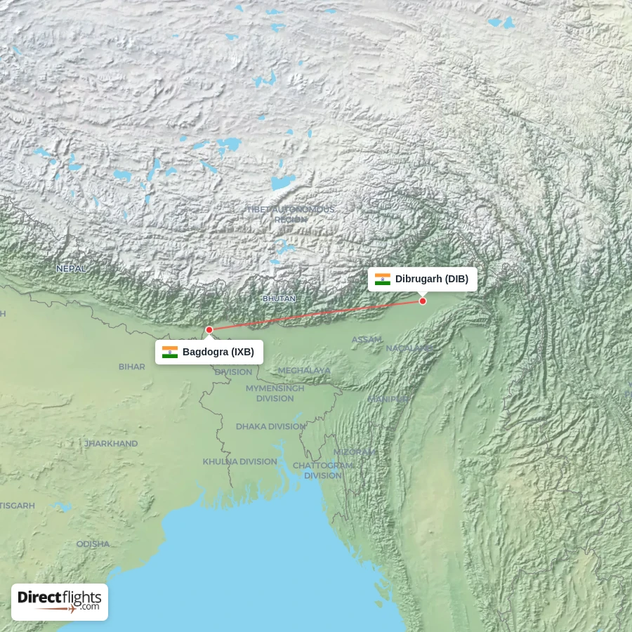DIB - IXB route map