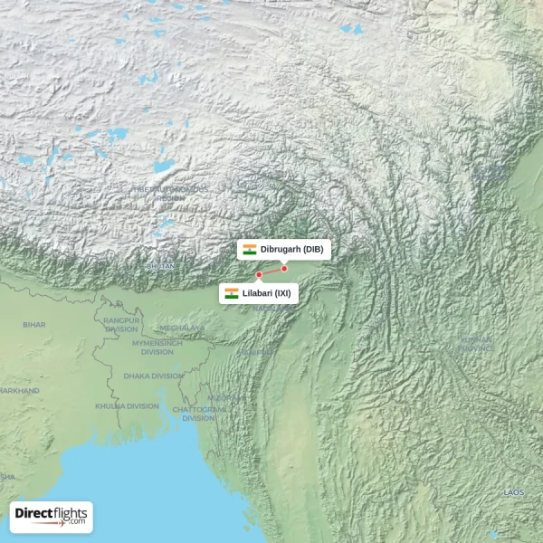 Dibrugarh - Lilabari direct flight map