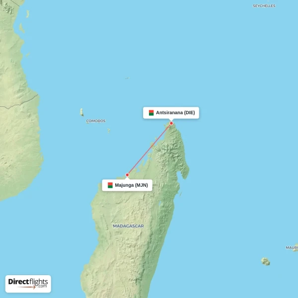 Antsiranana - Majunga direct flight map