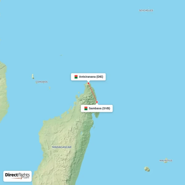 Antsiranana - Sambava direct flight map