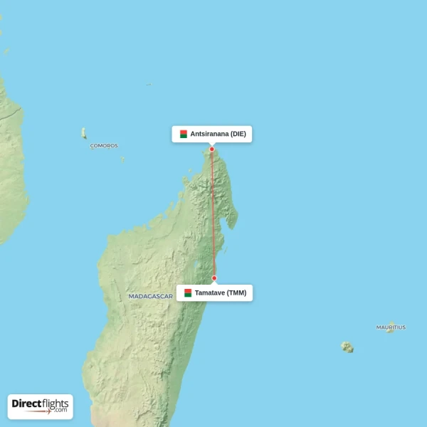 Antsiranana - Tamatave direct flight map