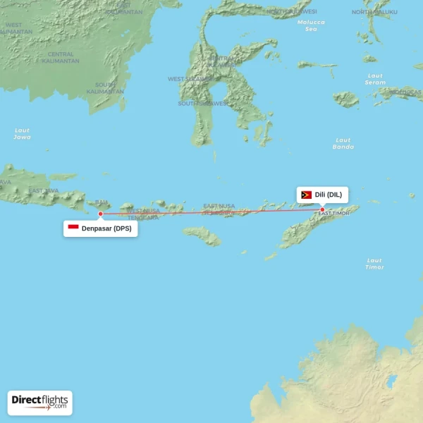 Dili - Denpasar direct flight map