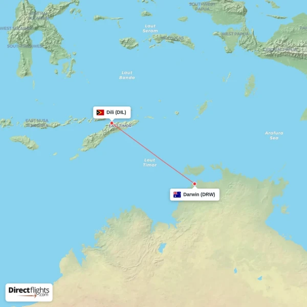 Dili - Darwin direct flight map