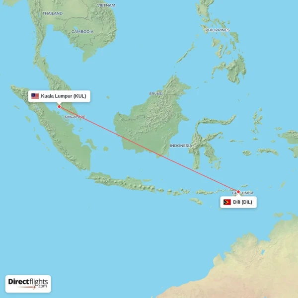 Dili - Kuala Lumpur direct flight map