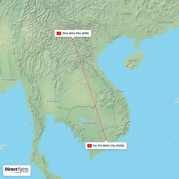 Dien Bien Phu - Ho Chi Minh City direct flight map