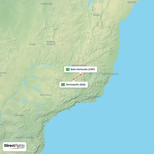 Divinopolis - Belo Horizonte direct flight map
