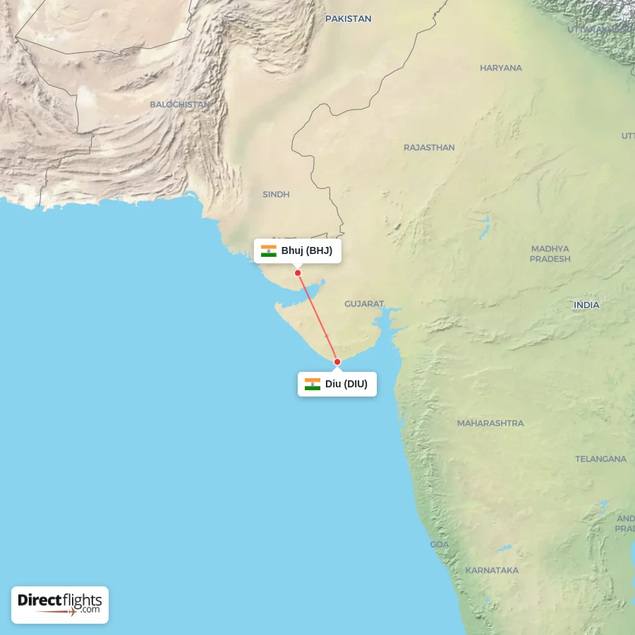 DIU - BHJ route map