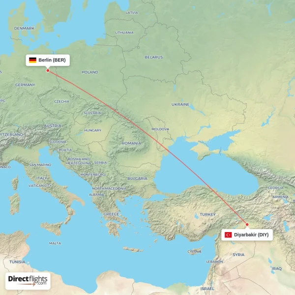 Diyarbakir - Berlin direct flight map