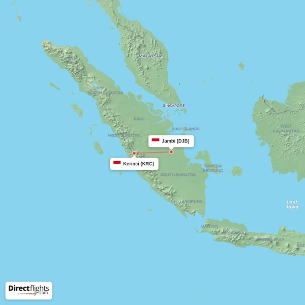 Jambi - Kerinci direct flight map