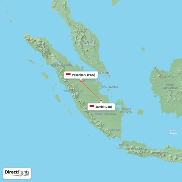 Jambi - Pekanbaru direct flight map